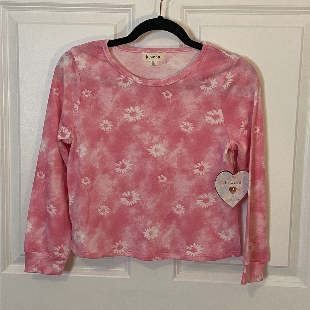 btween Pink and White Floral Top Girls size 12 NWT